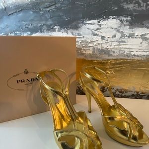 Authentic Prada platform Gold Metallic Heels